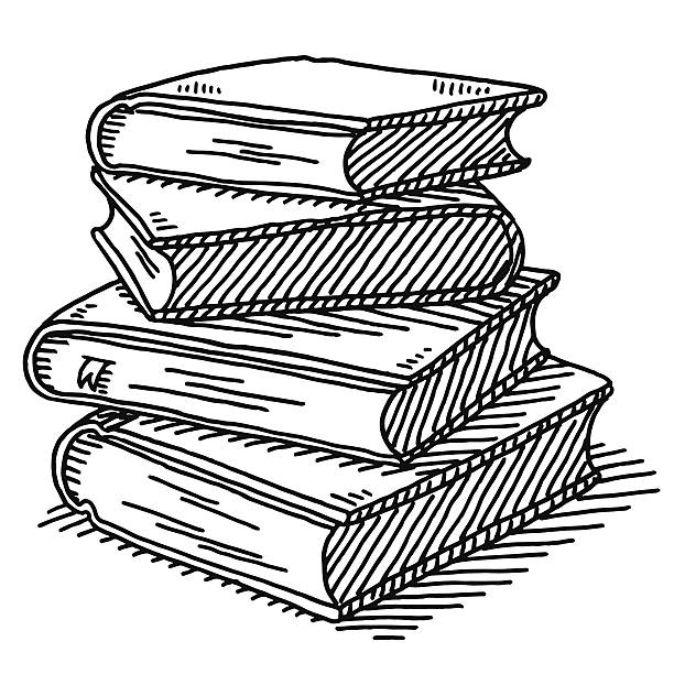 Stack Of Four Books Drawing Hand-drawn vector drawing of a Stack Of Four Books. Black-and-White sketch on a transparent background (.eps-file). Included files are EPS (v10) and Hi-Res JPG. book drawings stock illustrations