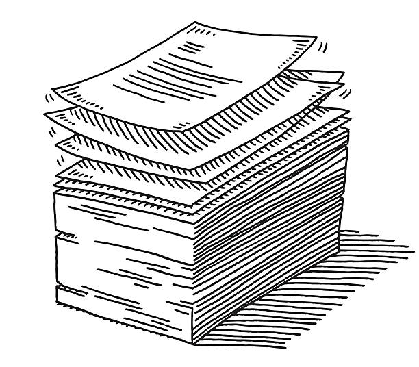 Stack Of Paper Documents Drawing Hand-drawn vector drawing of a Stack Of Paper Documents. Black-and-White sketch on a transparent background (.eps-file). Included files are EPS (v10) and Hi-Res JPG. paper drawings stock illustrations