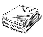 Hand-drawn vector drawing of a Stack Of T-Shirts. Black-and-White sketch on a transparent background (.eps-file). Included files are EPS (v10) and Hi-Res JPG.