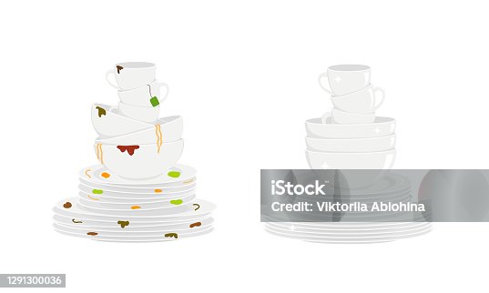 istock Stacks of dirty and clean dishes 1291300036