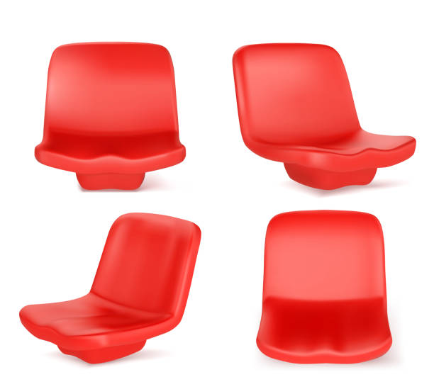 stadionsitze, rote stühle vorne und schrägansicht - stadium soccer seats stock-grafiken, -clipart, -cartoons und -symbole