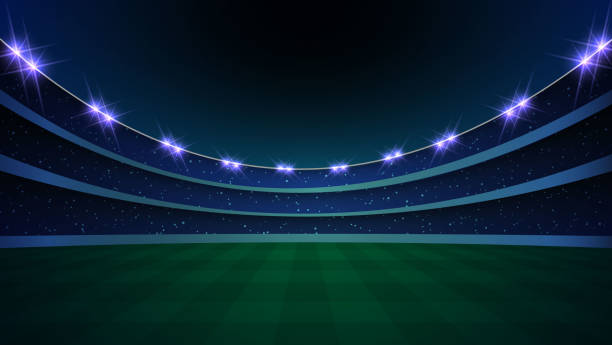 ilustrações de stock, clip art, desenhos animados e ícones de stadium with illumination, - soccer night