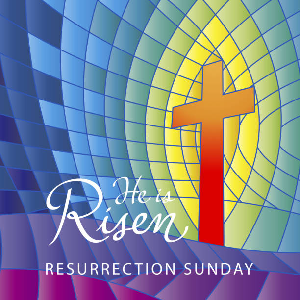 Stained Glass He is Risen  easter sunday stock illustrations