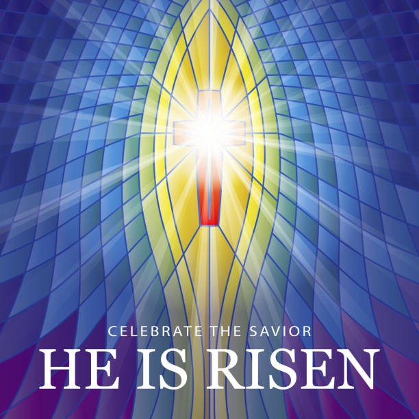 Stained Glass He is Risen  easter sunday stock illustrations