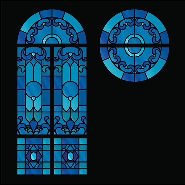 Stained glass window graphic images Vector stained glass windows. chapel stock illustrations