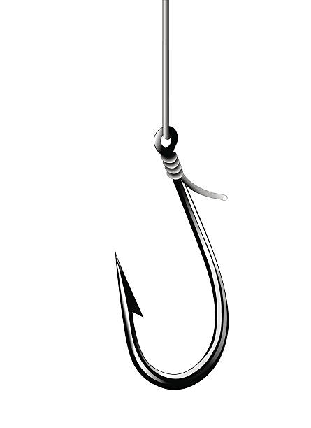 Stainless steel fishing hook, vector illustration isolated on white background hook stock illustrations