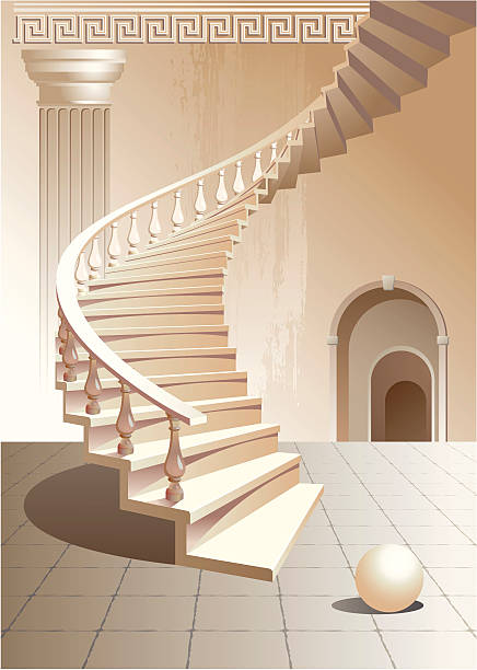 stockillustraties, clipart, cartoons en iconen met stairs and a column - old stone stair
