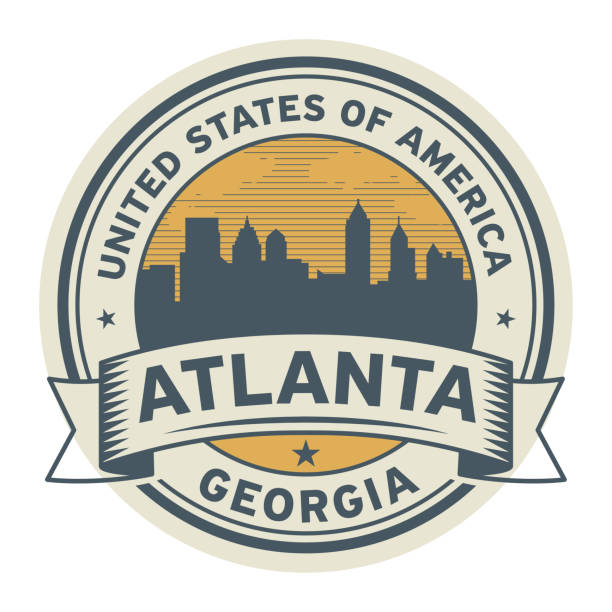 Stamp or label with name of Atlanta, Georgia, Stamp or label with name of Atlanta, Georgia, USA, vector illustration atlanta stock illustrations