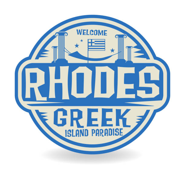illustrazioni stock, clip art, cartoni animati e icone di tendenza di timbro o etichetta con il nome di rodi, greek island paradise - rodi