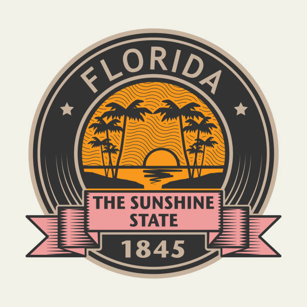 Stamp with name of Florida, The Sunshine State Stamp with name of Florida, The Sunshine State, vector illustration florida beaches map stock illustrations