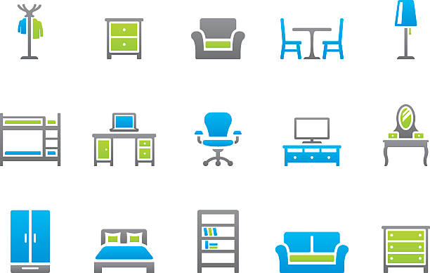 Stampico icons - Furniture 69 set of the Stampico collection - Furniture icons. bedroom silhouettes stock illustrations