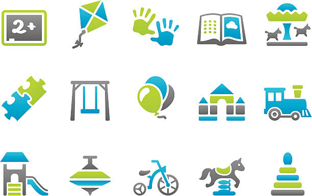 Stampico icons - Preschool 32 set of the Stampico collection - Preschool education icons. carousel horse stock illustrations
