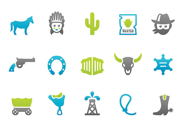 stampico icons - wild west and american culture - texas shooting 幅插畫檔、美工圖案、卡通及圖標