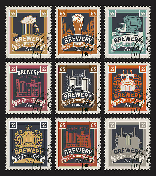 ilustrações de stock, clip art, desenhos animados e ícones de stamps on beer and brewery - empty beer bottle