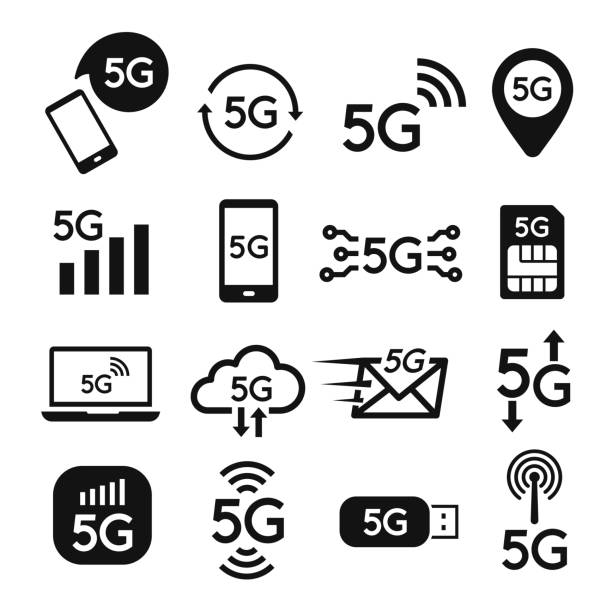 Standard 5g icon set for internet and phone Standard 5g icon set for internet and phone. Fifth generation of cellular mobile communications. Vector line art illustration isolated on white background 5g stock illustrations