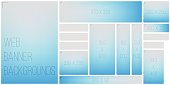 This vector illustration features a set of simple color harmony backdrops in standart banner size options.  It is a combination of color blends in grid with removable size info. Image includes a standard license along with the option of upgradeable extended license.