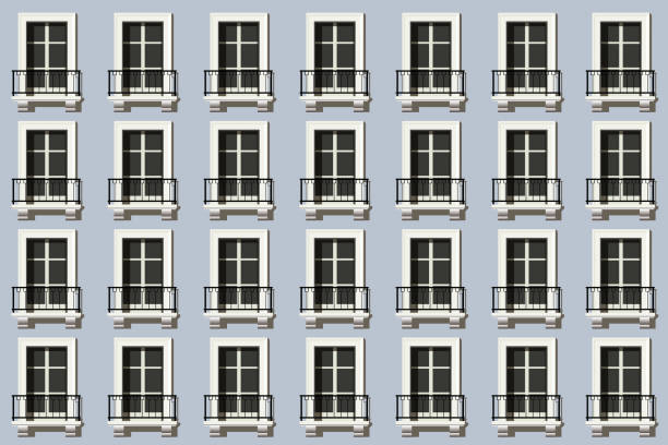 illustrations, cliparts, dessins animés et icônes de façade d’immeuble de standing faite d’une multitude de fenêtres identiques - immeuble paris