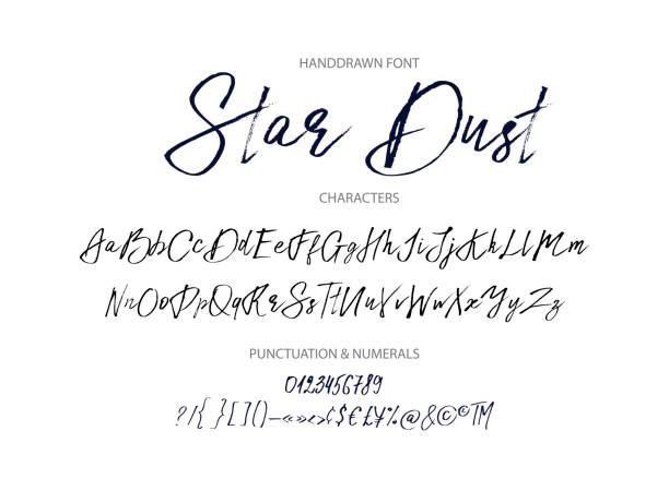 Star dust. Handdrawn vector font Star dust. Handdrawn calligraphic vector font. Distress grunge texture. Modern calligraphy. alphabet drawings stock illustrations