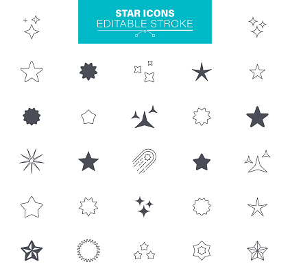 Stars Icon Set, Sparkle, Award, Review, Rank, Editable Stroke Icons