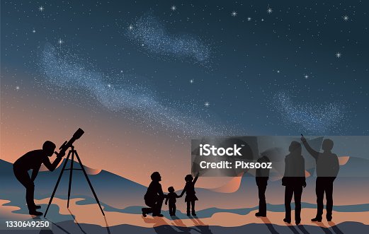 istock Star scene night sky with silhouette people telescope looking at space 1330649250