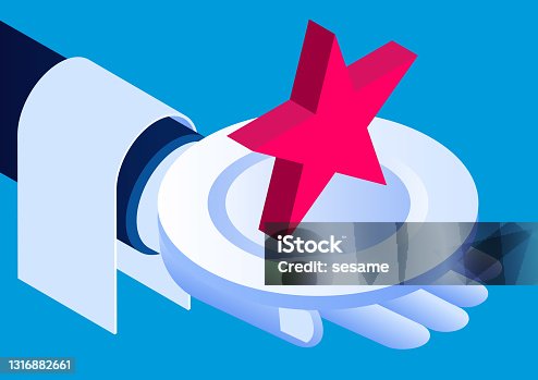 istock Star service, waiter's hand holding a plate with a red star 1316882661