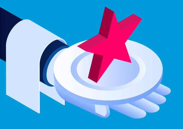Star service, waiter's hand holding a plate with a red star vector art illustration