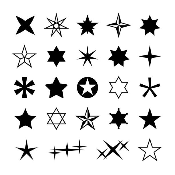 illustrations, cliparts, dessins animés et icônes de silhouettes d'étoiles. étoiles montantes de noel, symboles géométriques abstraits de cosmos étoilés. récompense différente, notation des formes isolées vectorielles - etoile