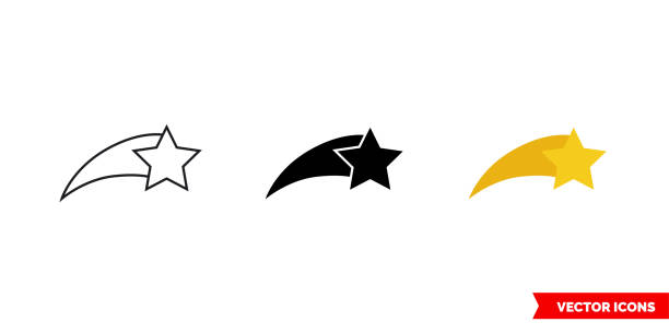 stockillustraties, clipart, cartoons en iconen met star trail pictogram van 3 soorten kleur, zwart en wit, overzicht. geïsoleerd vectortekensymbool - vallende sterren