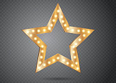 Star with lights isolated. Luxury vector illustration of golden star with shine light bulbs