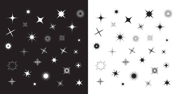 sparkles işareti sembol kümesi yıldız. sevimli şekli koleksiyonu. dekorasyon öğesi. siyah ve beyaz arka plan. düz tasarım. - sparks stock illustrations
