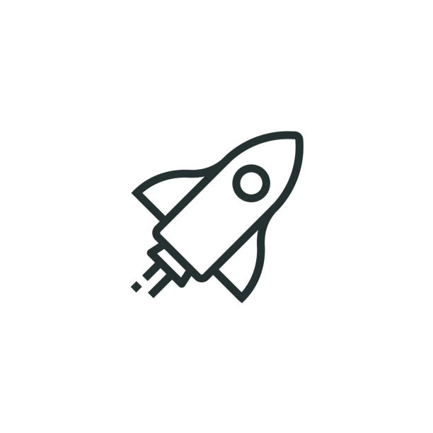 illustrazioni stock, clip art, cartoni animati e icone di tendenza di icona avvia linea - rocket