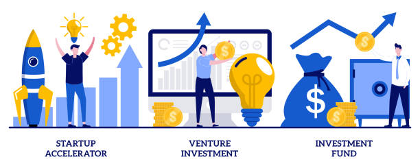 Startup accelerator, venture investment, investment fund concept with tiny people. Business incubator abstract vector illustration set. Business opportunity, angel investor, entrepreneur metaphor. accelerator startup stock illustrations