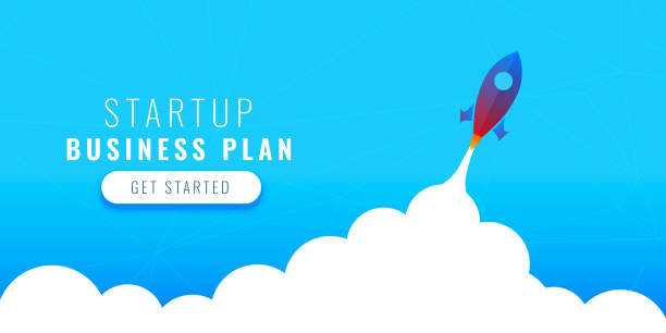 startup business plan concept design with flying rocket startup business plan concept design with flying rocket rocketship borders stock illustrations