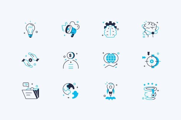 Startup icons set Startup icons set vector illustration. Collection consist of universal symbols for web and mobile applications flat style concept. Isolated on white background entrepreneur icons stock illustrations