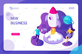 Startup concept with rocket launch. Can use for web banner, infographics, hero images. Flat isometric vector illustration isolated on white background.
