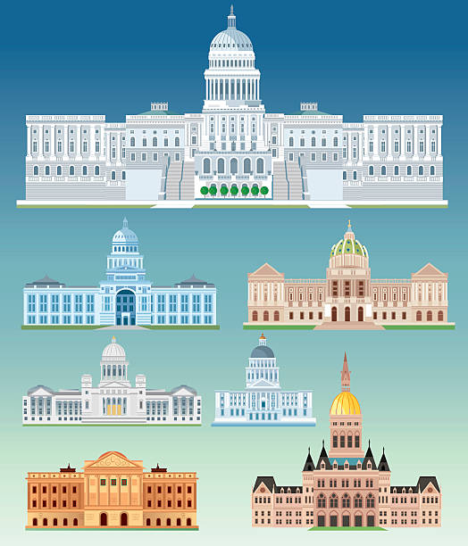 ilustrações, clipart, desenhos animados e ícones de state capitol building - capitel