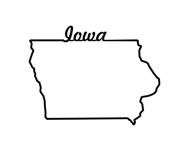 US state map. Iowa outline symbol. Vector illustration Iowa state map. US state map. Iowa outline symbol. Retro typography. Vector illustration iowa state university stock illustrations
