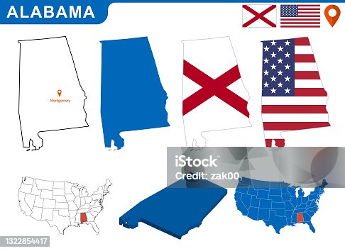 istock USA state Of Alabama's map and Flag. 1322854417