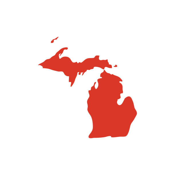 State of Michigan vector map silhouette. MI state shape icon. Outline contour map of Michigan.  michigan stock illustrations