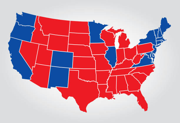 Vector illustration of a red and blue election United States map.