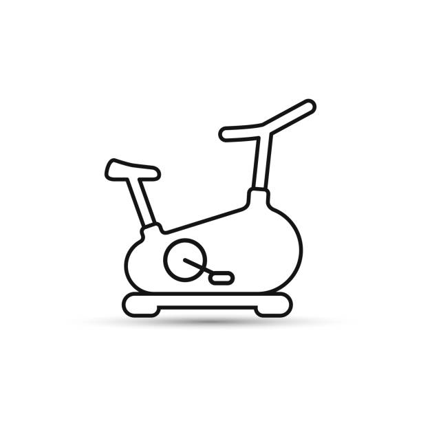 Stationary bicycle, Exercise Bike line icon outline, vector sign isolated on white. Stationary bicycle, Exercise Bike line icon outline, vector sign isolated on white background. peloton stock illustrations