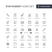 29 Stationery Icons - Stationery icon set is prepared by creating the icons of the most common "Stationery" categories on the web. This icon set can be used on e-commerce web pages, web apps, mobil apps, print works, and other related platforms. - Editable Stroke - Easy to edit and customize - You can easily customize the stroke weight