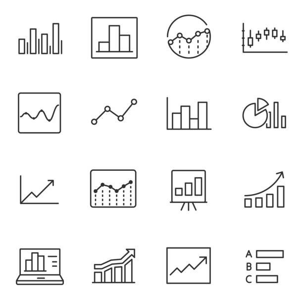 statistik-symbole festgelegt. linie mit editierbaren schlaganfall - icon grafiken stock-grafiken, -clipart, -cartoons und -symbole