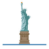 Flat design isolated vector icon of the Statue of Liberty on Ellis Island, New York, United States of America