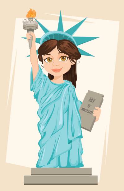 Statue of Liberty. July 4th. Independence Day. Cute cartoon stylized character. Vector patriotic illustration for USA holidays. Statue of Liberty. July 4th. Independence Day. Cute cartoon stylized character. Vector patriotic illustration for USA holidays. cartoon of a statue of liberty free stock illustrations