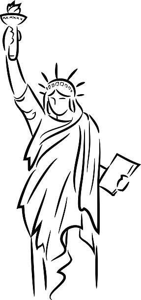 Statue of Liberty Line Art A hand drawn vector line art of the Statue of Liberty. cartoon of a statue of liberty free stock illustrations