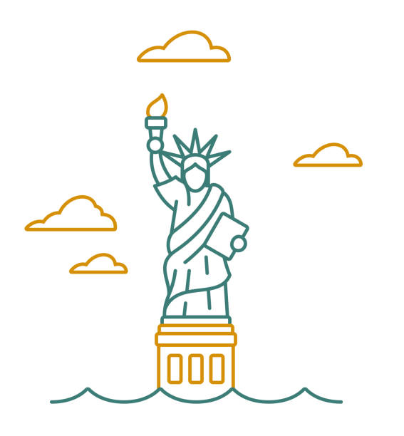 Statue of Liberty Line Drawing Statue of Liberty in New York City harbor in the United States - a symbol of liberty and freedom. cartoon of a statue of liberty free stock illustrations