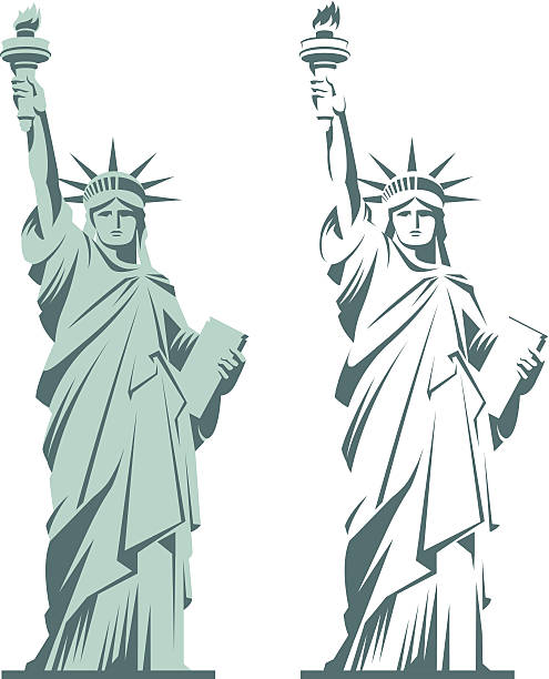 Statue of Liberty Statue of Liberty graphic illustration in two variations isolated on white statue of liberty new york city stock illustrations