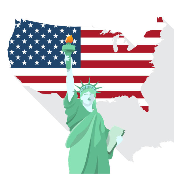 Statue of liberty  with American map illustration design.vector Statue of liberty  with American map illustration design.vector cartoon of a statue of liberty free stock illustrations