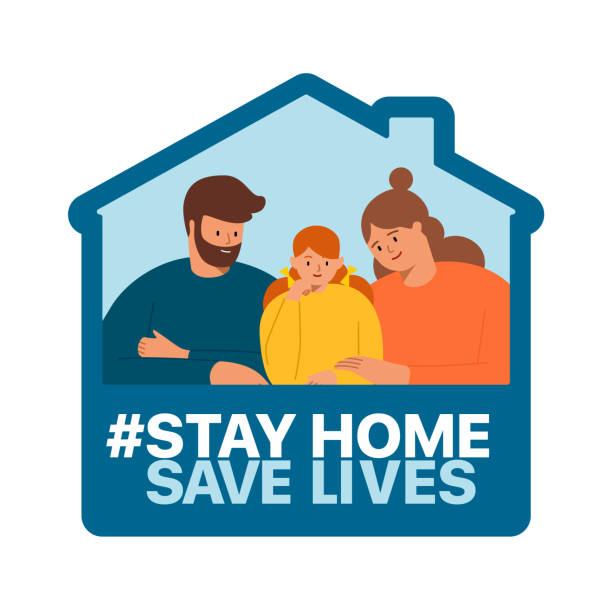 Stay at home, save the lives of the people of the coronavirus COVID-19 Stay at home, save the lives of the people of the coronavirus COVID-19. Family smiles and stay together at home at home covid test stock illustrations